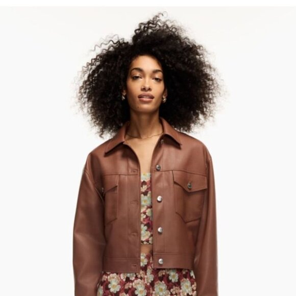 Wilfred Free Gaze Vegan Leather Jacket Epicurean Brown Size Large Aritzia NEW - Picture 1 of 7